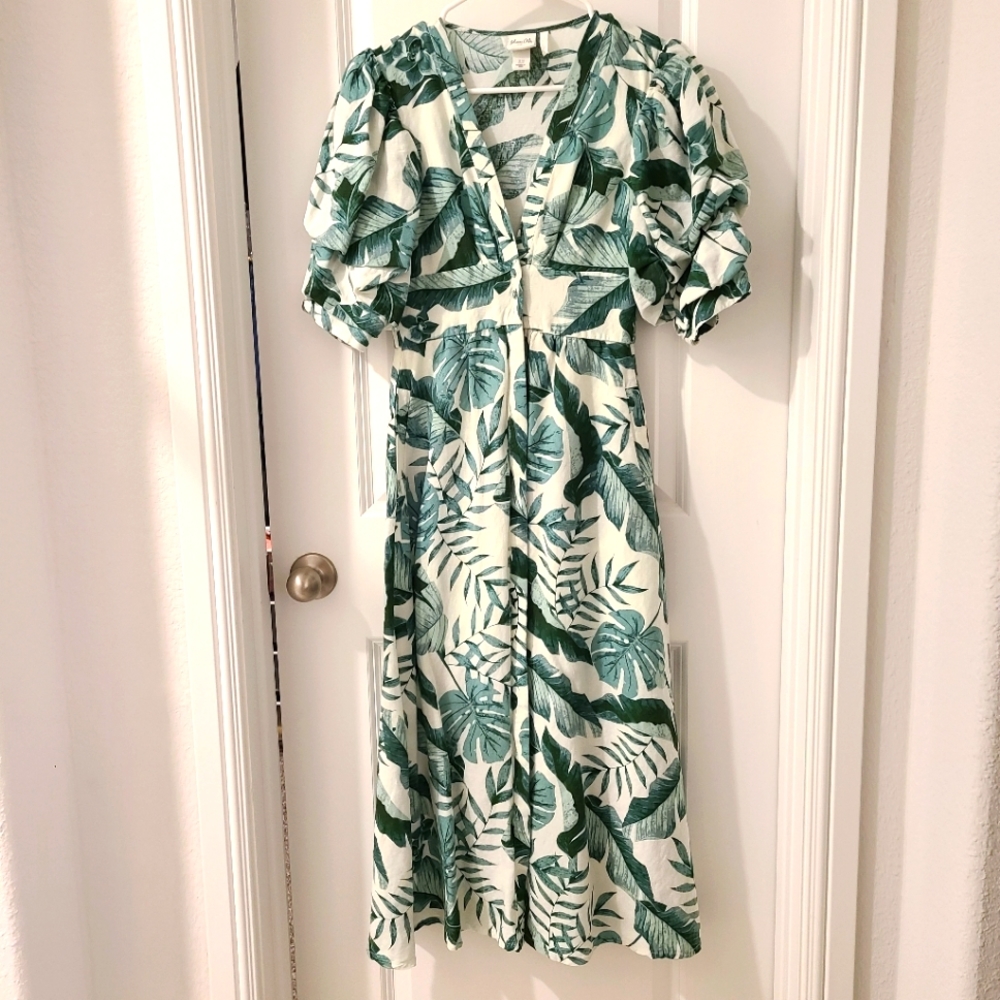Johanna Ortiz x H&M Linen Blend Green Palm Leaf Dress - Picture 1 of 6
